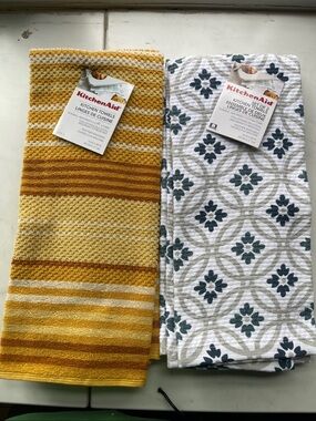 KitchenAid Yellow Striped and White Floral Kitchen Towels - Set of 2